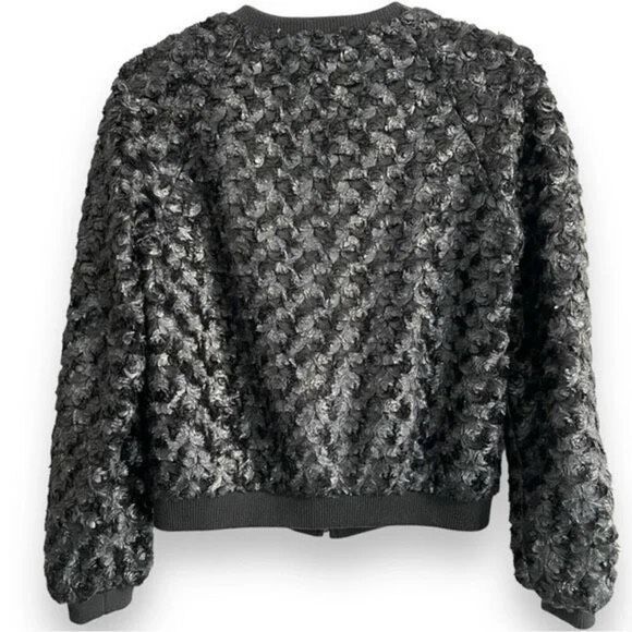 L’AGENCE Swirled Shiny Black Bomber Jacket Size Large - Picture 2 of 6